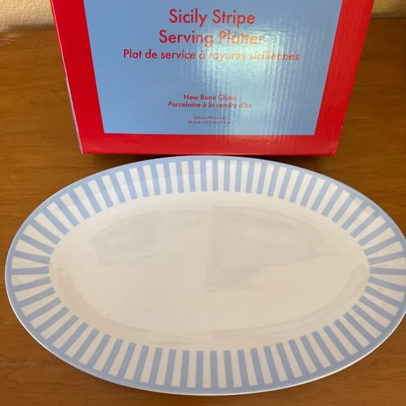 Round House Sicily Stripe Oval Serving Platter Bone China - Picture 2 of 4